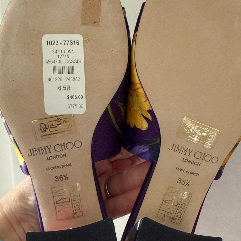 Jimmy Choo Purple Floral Bow Slide Sandals with Yellow & Pink Accents - Picture 6 of 9
